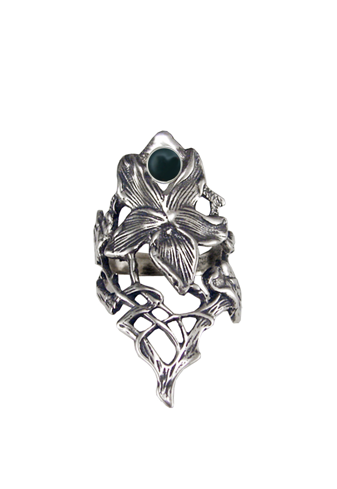 Sterling Silver Woman Maiden's Flower Ring With Bloodstone Size 6